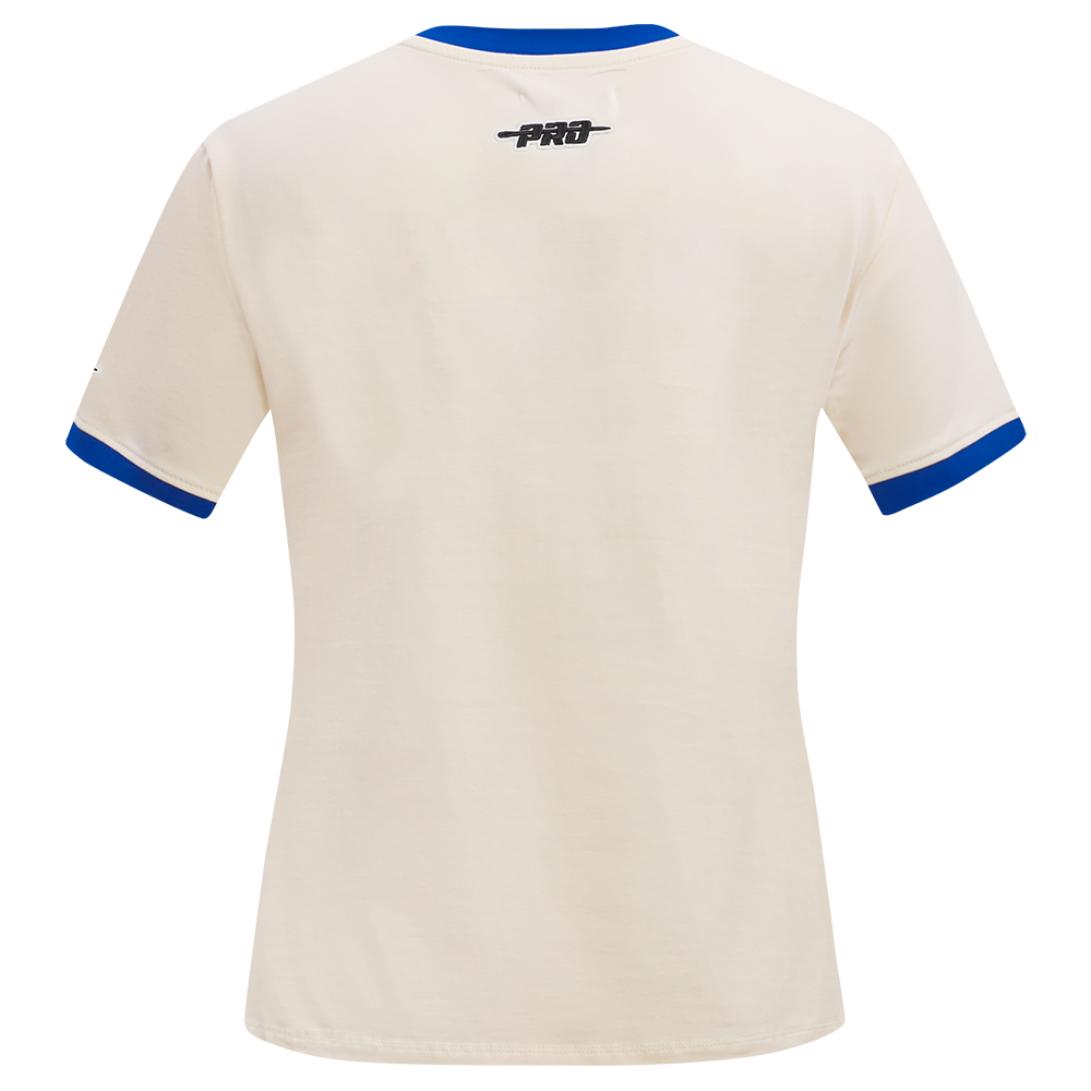NBA GOLDEN STATE WARRIORS RETRO CASCADE T-SHIRT À BORDURES CONTRASTANTES POUR FEMME (COQUILLE D'ŒUF/BLEU ROYAL)