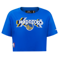 NBA GOLDEN STATE WARRIORS RETRO ELEVATION T-SHIRT EN JERSEY SIMPLE À COUPE CARRÉE POUR FEMME (BLEU ROYAL)