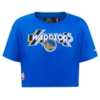 NBA GOLDEN STATE WARRIORS RETRO ELEVATION T-SHIRT EN JERSEY SIMPLE À COUPE CARRÉE POUR FEMME (BLEU ROYAL)