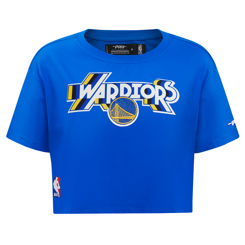 NBA GOLDEN STATE WARRIORS RETRO ELEVATION T-SHIRT EN JERSEY SIMPLE À COUPE CARRÉE POUR FEMME (BLEU ROYAL)