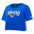 NBA GOLDEN STATE WARRIORS RETRO ELEVATION T-SHIRT EN JERSEY SIMPLE À COUPE CARRÉE POUR FEMME (BLEU ROYAL)