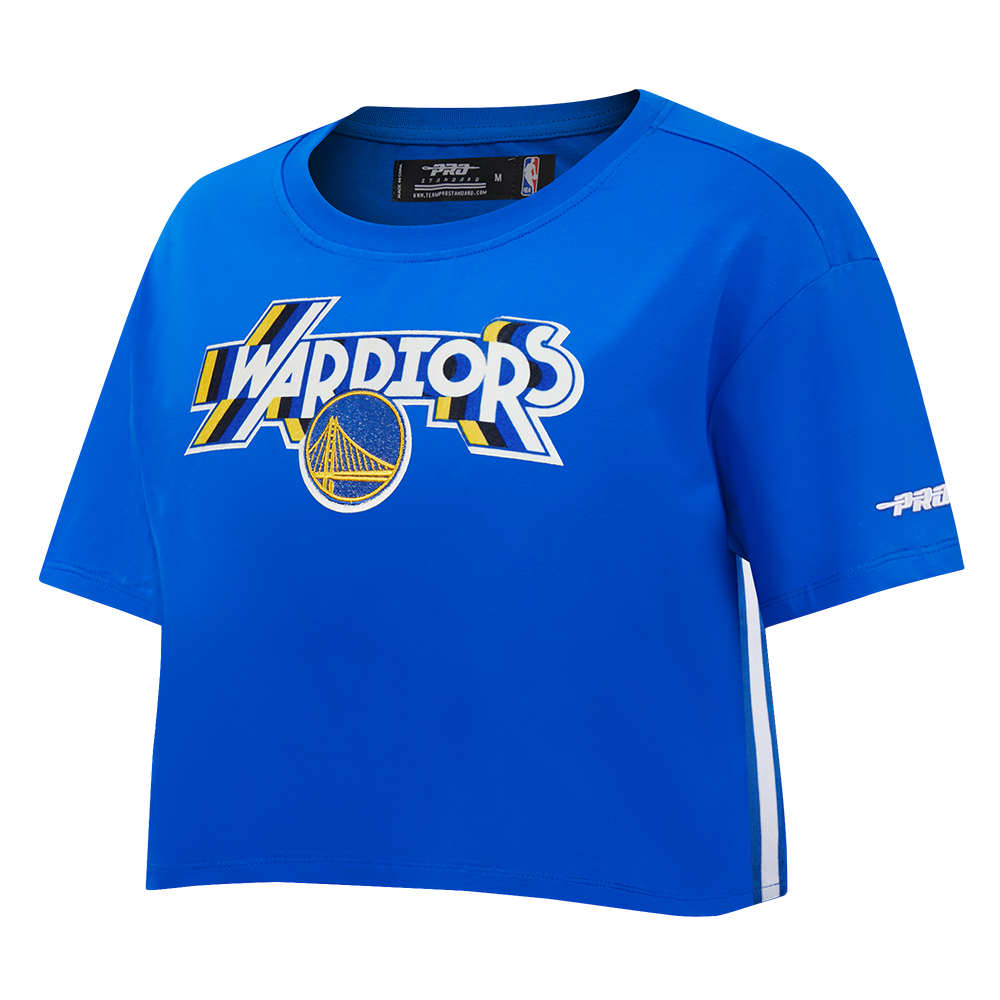 NBA GOLDEN STATE WARRIORS RETRO ELEVATION T-SHIRT EN JERSEY SIMPLE À COUPE CARRÉE POUR FEMME (BLEU ROYAL)