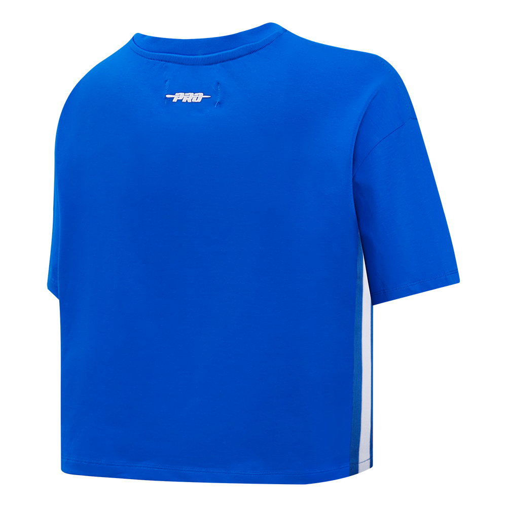 NBA GOLDEN STATE WARRIORS RETRO ELEVATION T-SHIRT EN JERSEY SIMPLE À COUPE CARRÉE POUR FEMME (BLEU ROYAL)