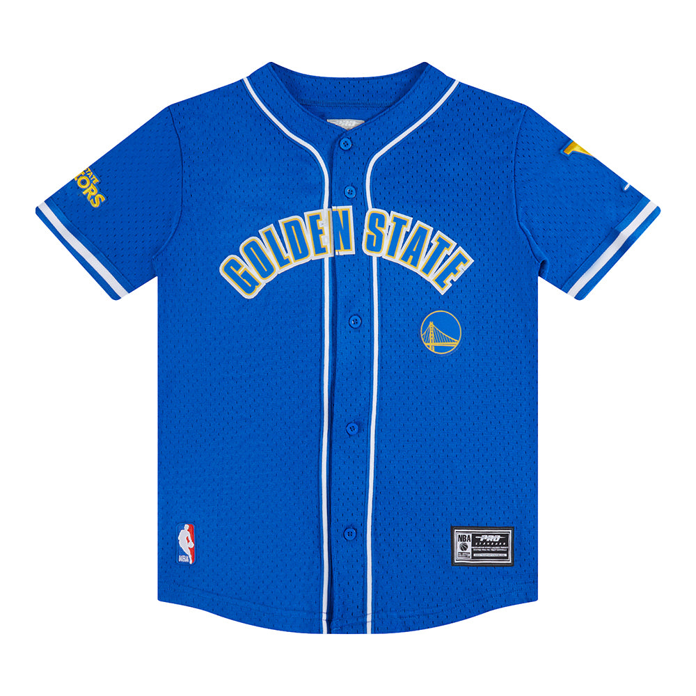 NBA GOLDEN STATE WARRIORS CLASSIC BIG BOY'S MESH BUTTON DOWN SHIRT (ROYAL BLUE)