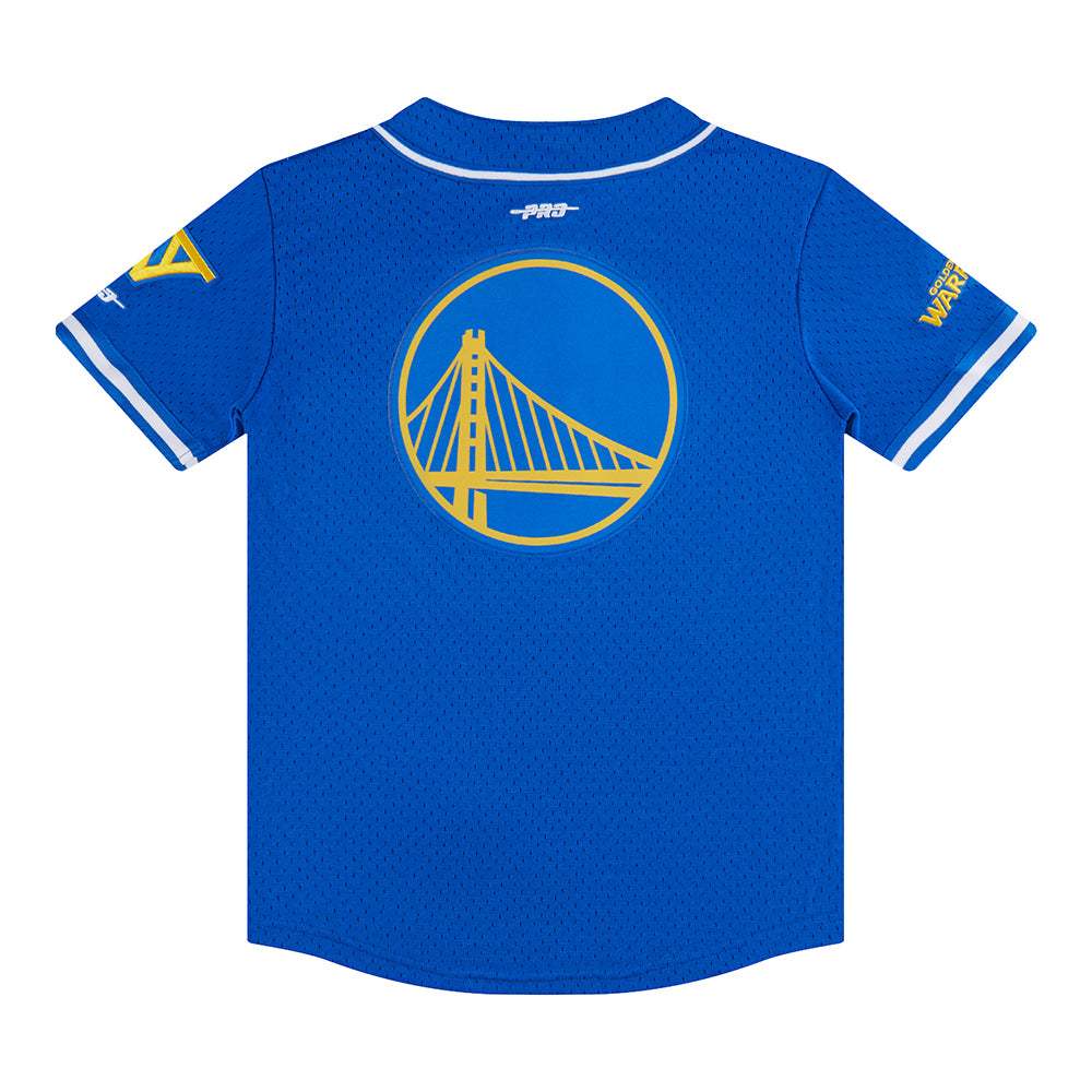 NBA GOLDEN STATE WARRIORS CLASSIC BIG BOY'S MESH BUTTON DOWN SHIRT (ROYAL BLUE)