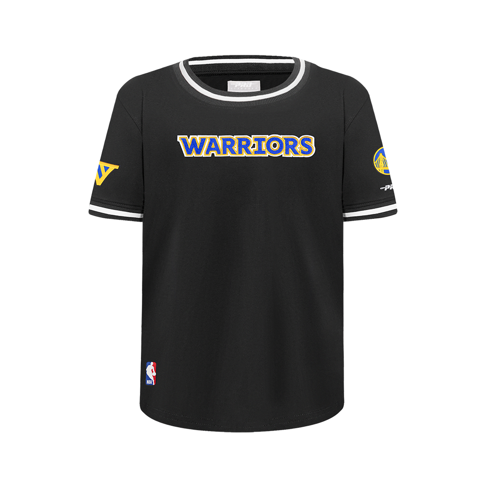 NBA GOLDEN STATE WARRIORS CLASSIC T-SHIRT CÔTELÉ RAYÉ À MANCHES COURTES POUR GARÇON JUNIOR (NOIR)
