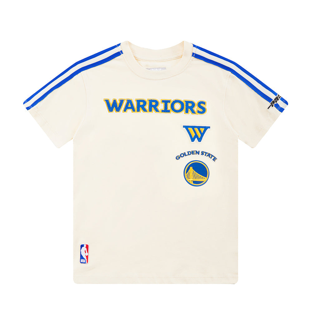 NBA GOLDEN STATE WARRIORS RETRO CLASSIC T-SHIRT À BANDES À MANCHES COURTES POUR GARÇON JUNIOR (COQUILLE D'ŒUF/BLEU ROYAL)