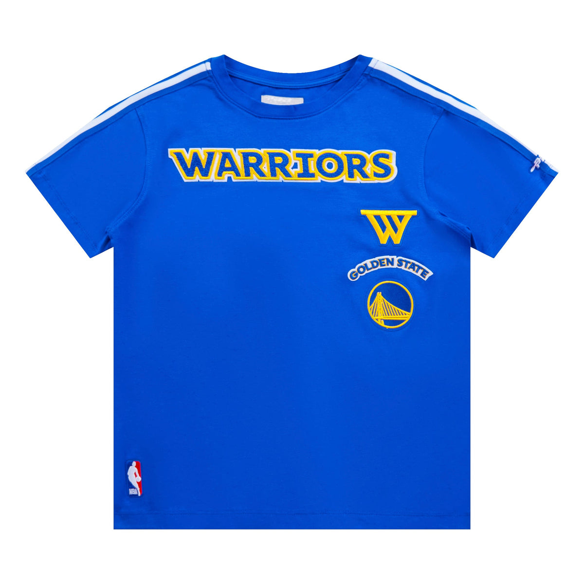 NBA GOLDEN STATE WARRIORS RETRO CLASSIC T-SHIRT À BANDES À MANCHES COURTES POUR GARÇON JUNIOR (BLEU ROYAL)