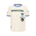 NBA GOLDEN STATE WARRIORS RETRO CLASSIC T-SHIRT CÔTELÉ RAYÉ À MANCHES COURTES POUR GARÇON JUNIOR (COQUILLE D'ŒUF/BLEU ROYAL)
