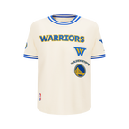 NBA GOLDEN STATE WARRIORS RETRO CLASSIC T-SHIRT CÔTELÉ RAYÉ À MANCHES COURTES POUR GARÇON JUNIOR (COQUILLE D'ŒUF/BLEU ROYAL)