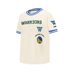 NBA GOLDEN STATE WARRIORS RETRO CLASSIC T-SHIRT CÔTELÉ RAYÉ À MANCHES COURTES POUR GARÇON JUNIOR (COQUILLE D'ŒUF/BLEU ROYAL)