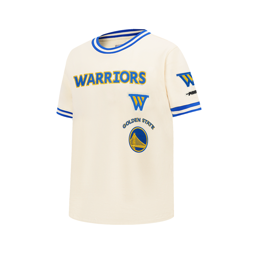 NBA GOLDEN STATE WARRIORS RETRO CLASSIC BIG BOY'S SS STRIPED RIB TEE (EGGSHELL/ROYAL BLUE)