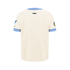 NBA GOLDEN STATE WARRIORS RETRO CLASSIC T-SHIRT CÔTELÉ RAYÉ À MANCHES COURTES POUR GARÇON JUNIOR (COQUILLE D'ŒUF/BLEU ROYAL)