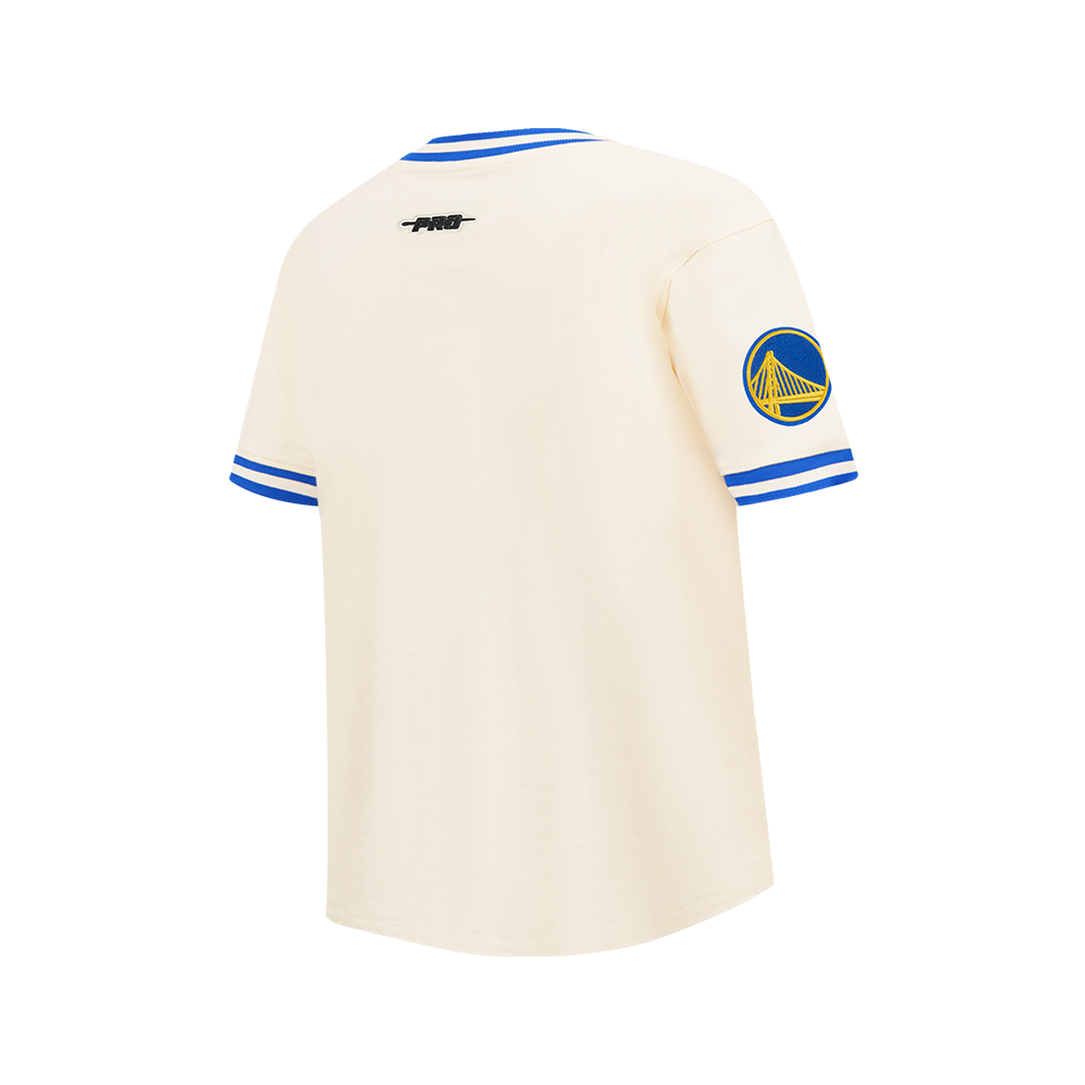 NBA GOLDEN STATE WARRIORS RETRO CLASSIC T-SHIRT CÔTELÉ RAYÉ À MANCHES COURTES POUR GARÇON JUNIOR (COQUILLE D'ŒUF/BLEU ROYAL)