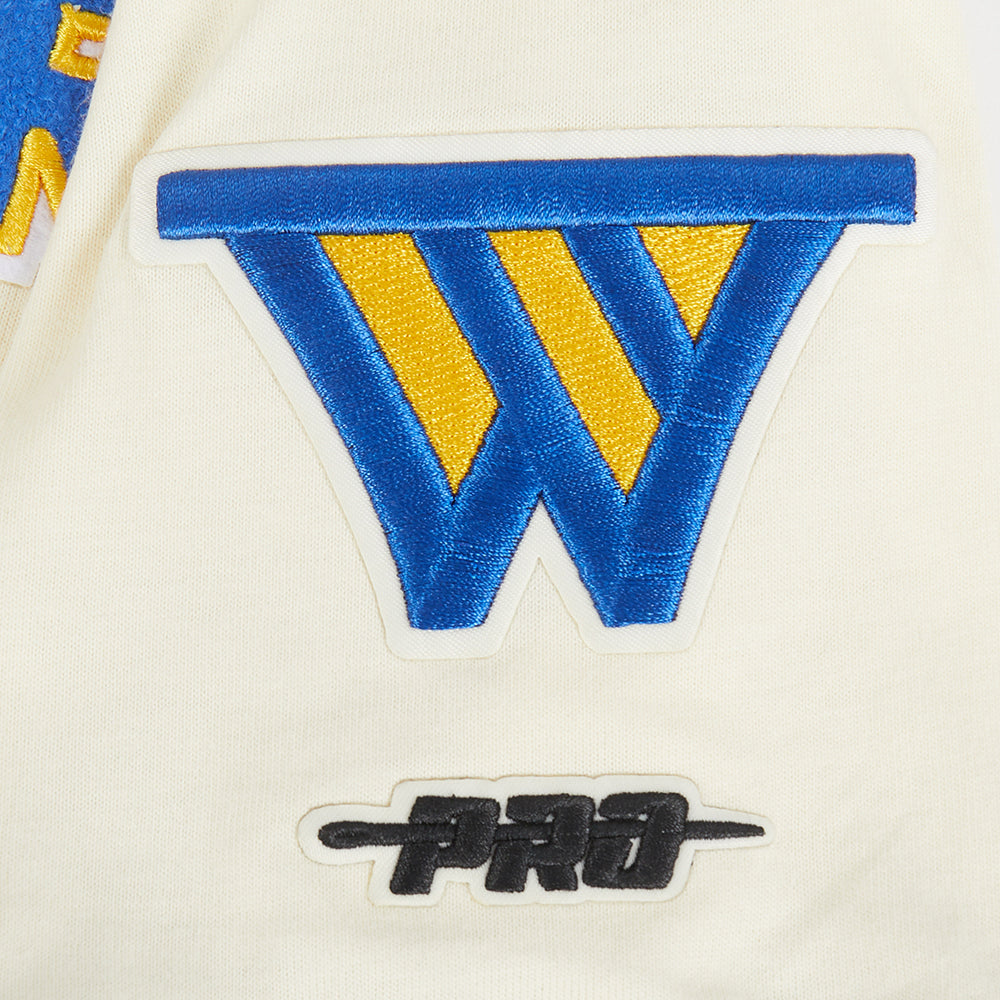 NBA GOLDEN STATE WARRIORS RETRO CLASSIC T-SHIRT CÔTELÉ RAYÉ À MANCHES COURTES POUR GARÇON JUNIOR (COQUILLE D'ŒUF/BLEU ROYAL)