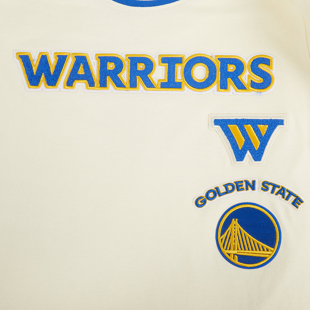 NBA GOLDEN STATE WARRIORS RETRO CLASSIC T-SHIRT CÔTELÉ RAYÉ À MANCHES COURTES POUR GARÇON JUNIOR (COQUILLE D'ŒUF/BLEU ROYAL)