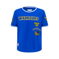 NBA GOLDEN STATE WARRIORS RETRO CLASSIC T-SHIRT CÔTELÉ RAYÉ À MANCHES COURTES POUR GARÇON JUNIOR (BLEU ROYAL)