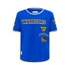 NBA GOLDEN STATE WARRIORS RETRO CLASSIC T-SHIRT CÔTELÉ RAYÉ À MANCHES COURTES POUR GARÇON JUNIOR (BLEU ROYAL)