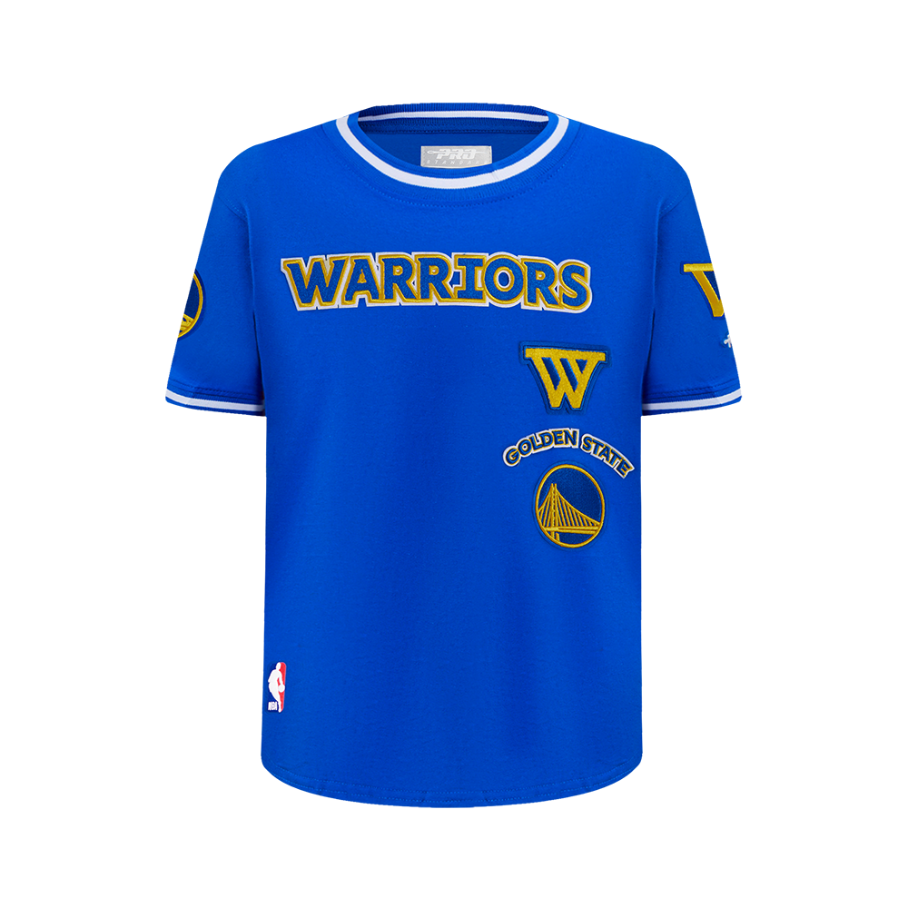 NBA GOLDEN STATE WARRIORS RETRO CLASSIC T-SHIRT CÔTELÉ RAYÉ À MANCHES COURTES POUR GARÇON JUNIOR (BLEU ROYAL)