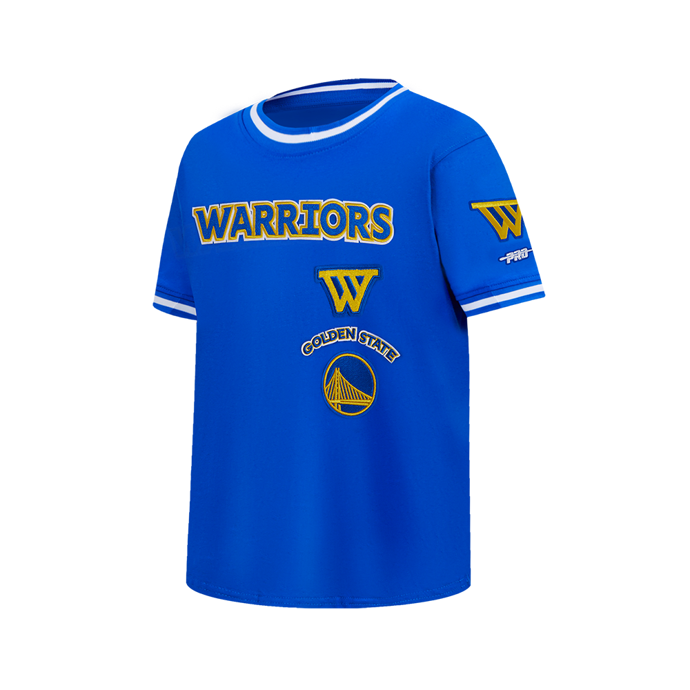 NBA GOLDEN STATE WARRIORS RETRO CLASSIC T-SHIRT CÔTELÉ RAYÉ À MANCHES COURTES POUR GARÇON JUNIOR (BLEU ROYAL)