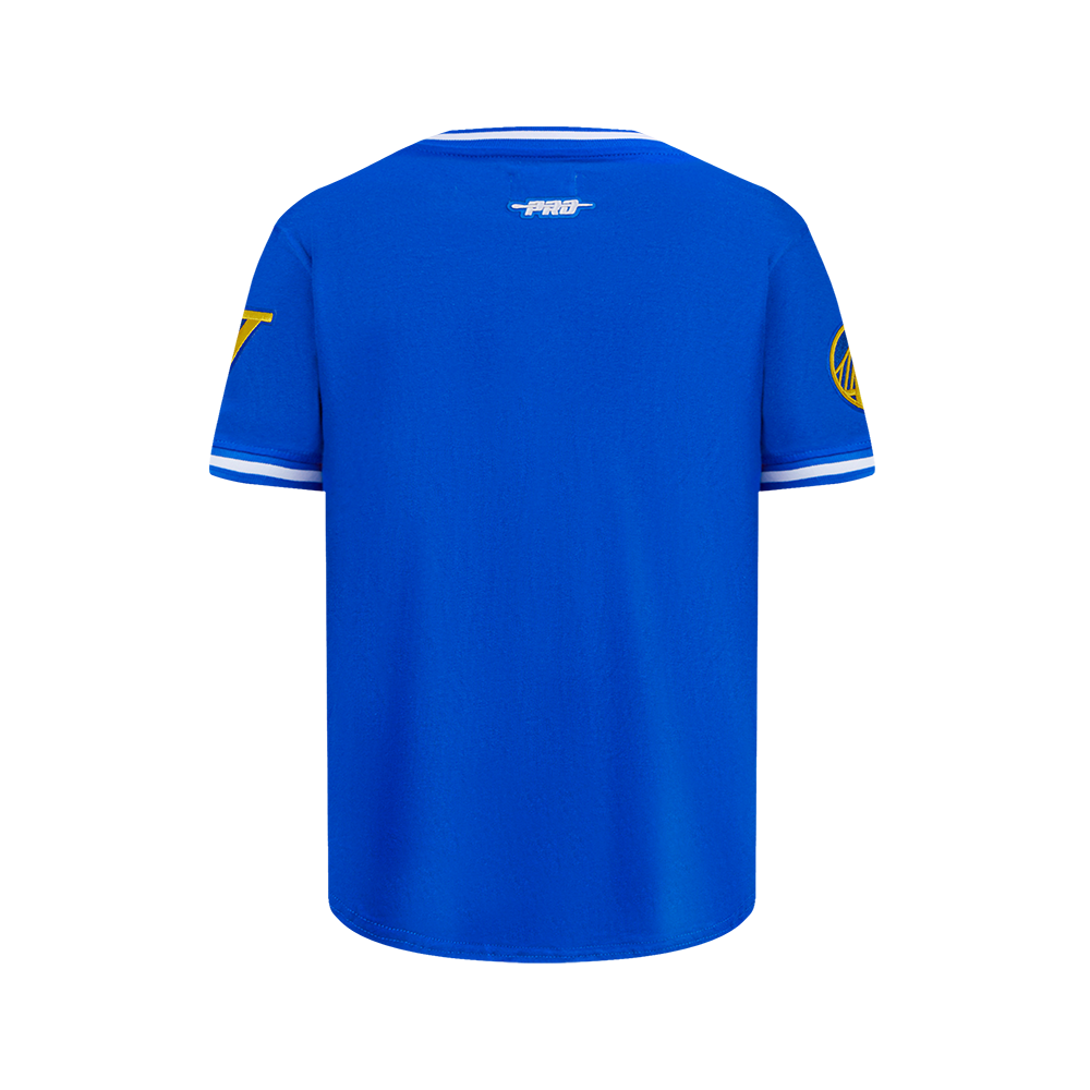 NBA GOLDEN STATE WARRIORS RETRO CLASSIC T-SHIRT CÔTELÉ RAYÉ À MANCHES COURTES POUR GARÇON JUNIOR (BLEU ROYAL)