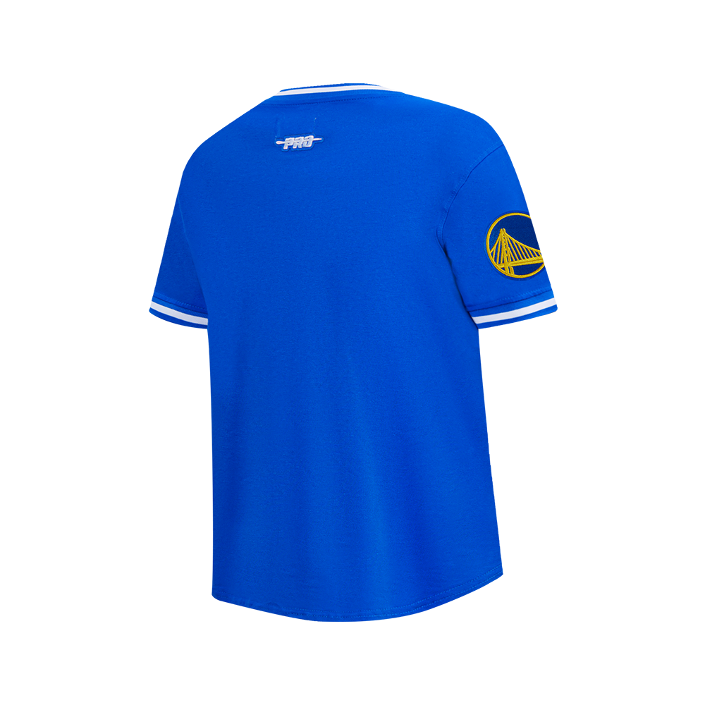 NBA GOLDEN STATE WARRIORS RETRO CLASSIC T-SHIRT CÔTELÉ RAYÉ À MANCHES COURTES POUR GARÇON JUNIOR (BLEU ROYAL)