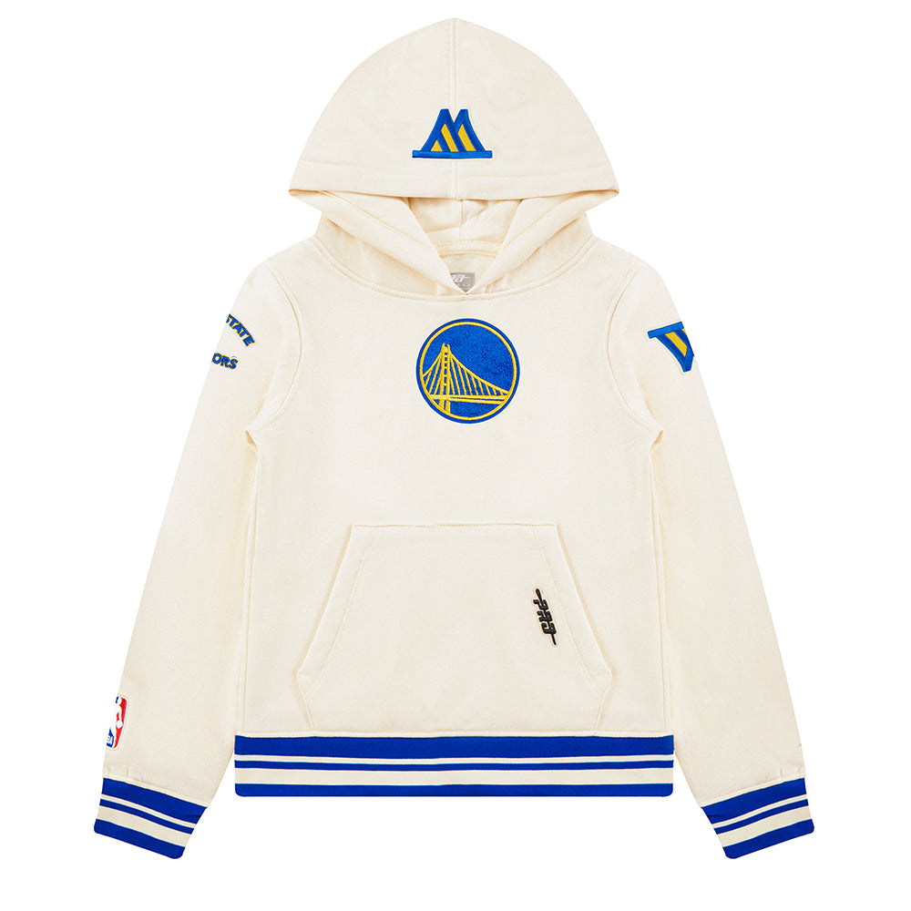 NBA GOLDEN STATE WARRIORS RETRO CLASSIC CHANDAIL À CAPUCHON EN MOLLETON CÔTELÉ POUR GARÇON JUNIOR (COQUILLE D'ŒUF/BLEU ROYAL)