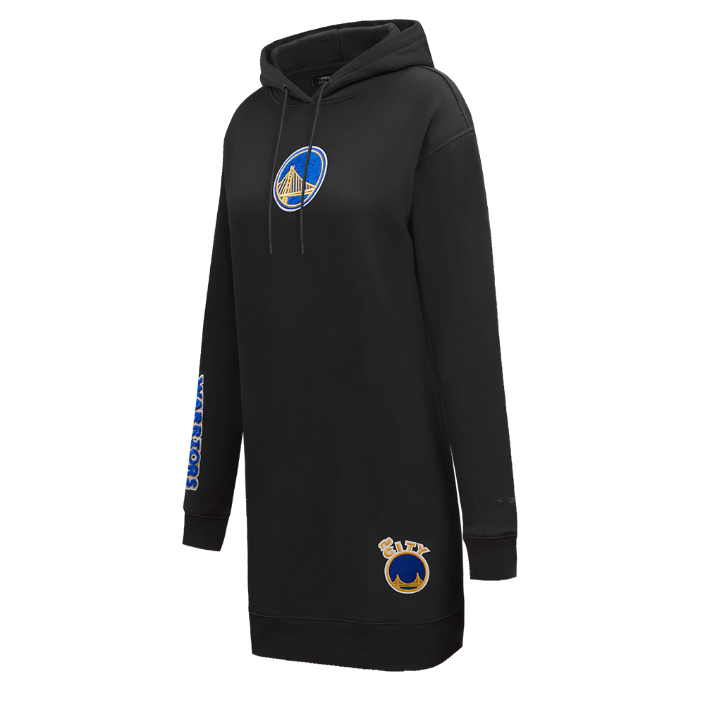 NBA GOLDEN STATE WARRIORS CLASSIC WOMEN'S PULLOVER HOODIE DRESS (BLACK)