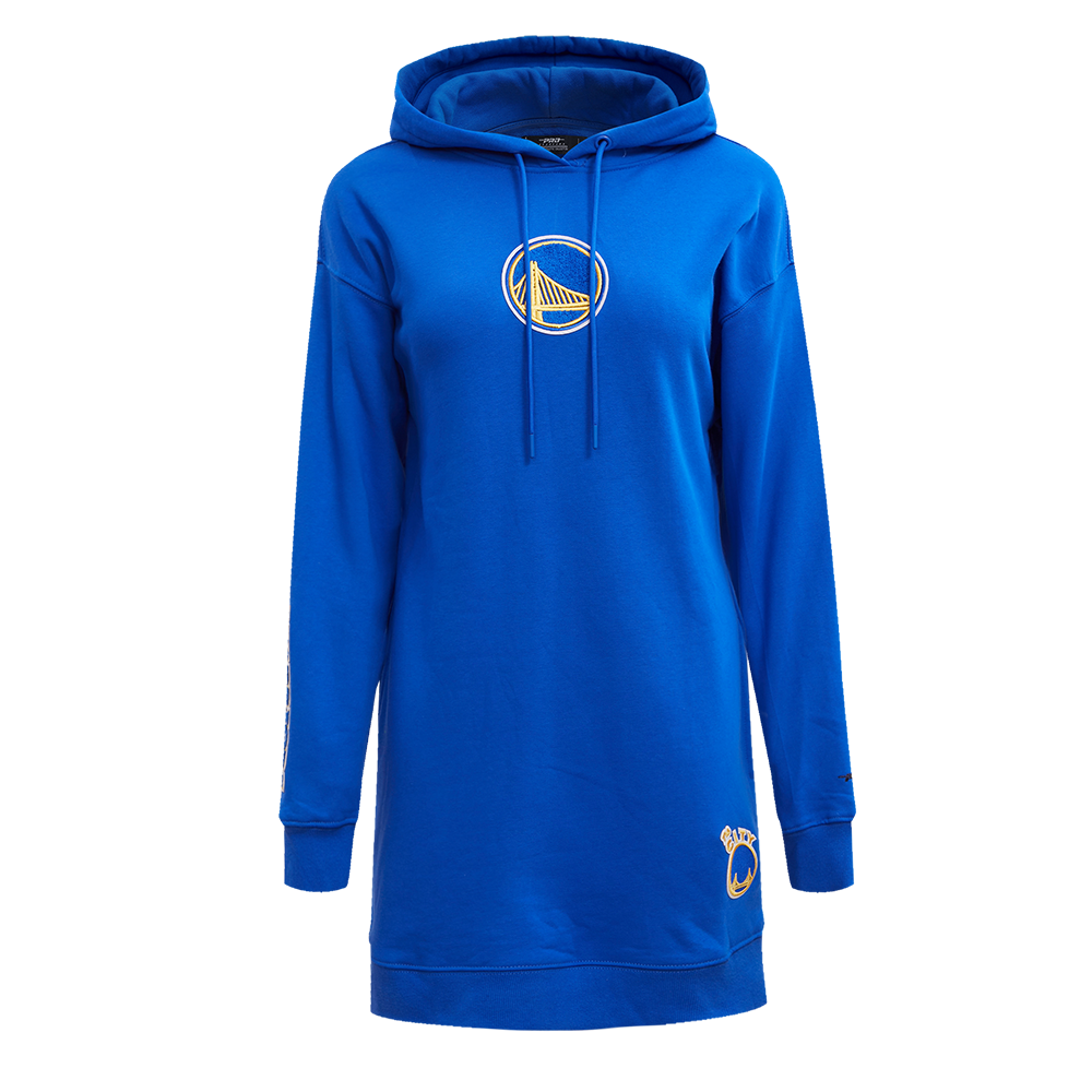 NBA GOLDEN STATE WARRIORS CLASSIC WOMEN'S PULLOVER HOODIE DRESS (ROYAL BLUE)