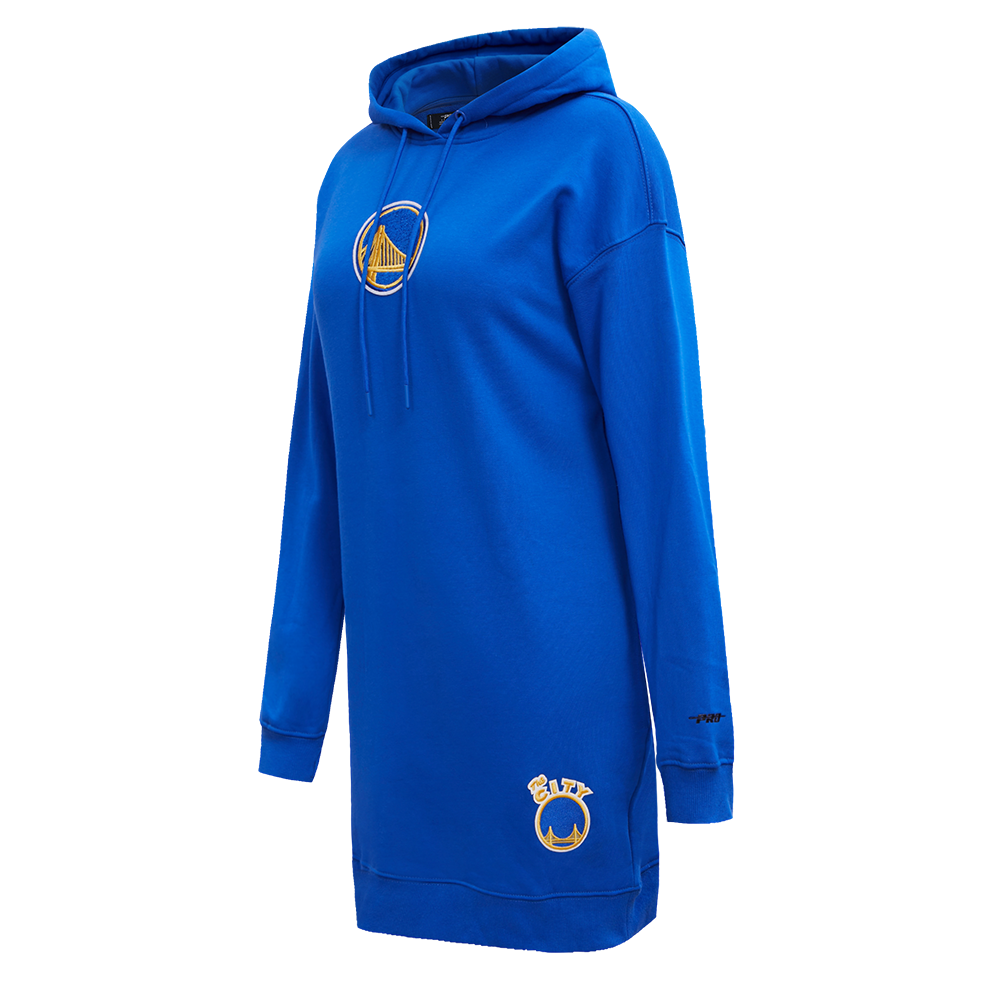 NBA GOLDEN STATE WARRIORS CLASSIC WOMEN'S PULLOVER HOODIE DRESS (ROYAL BLUE)