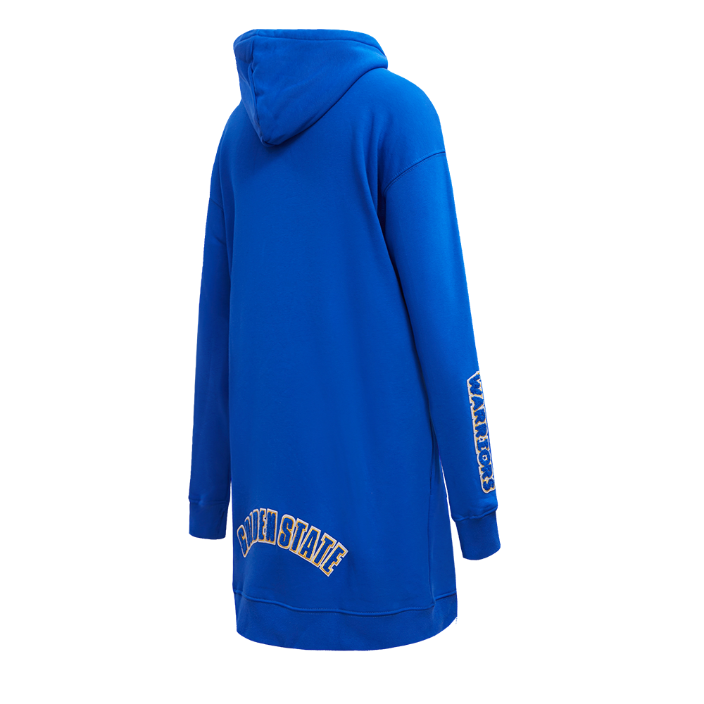 NBA GOLDEN STATE WARRIORS CLASSIC WOMEN'S PULLOVER HOODIE DRESS (ROYAL BLUE)