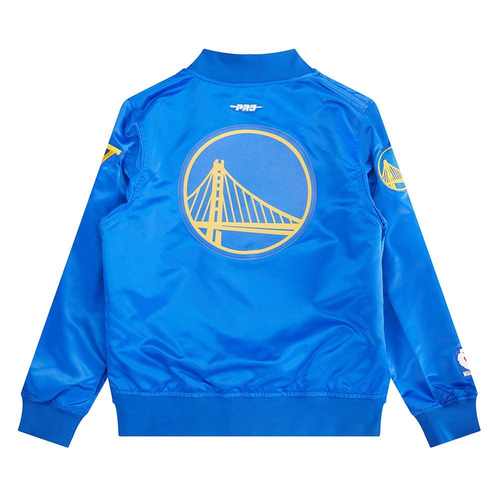 NBA GOLDEN STATE WARRIORS CLASSIC BLOUSON EN SATIN POUR GARÇON JUNIOR (BLEU ROYAL)