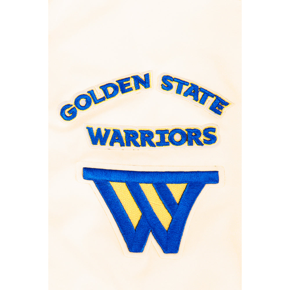 NBA GOLDEN STATE WARRIORS RETRO CLASSIC BIG BOY'S RIB SATIN JACKET (EGGSHELL/ROYAL BLUE)