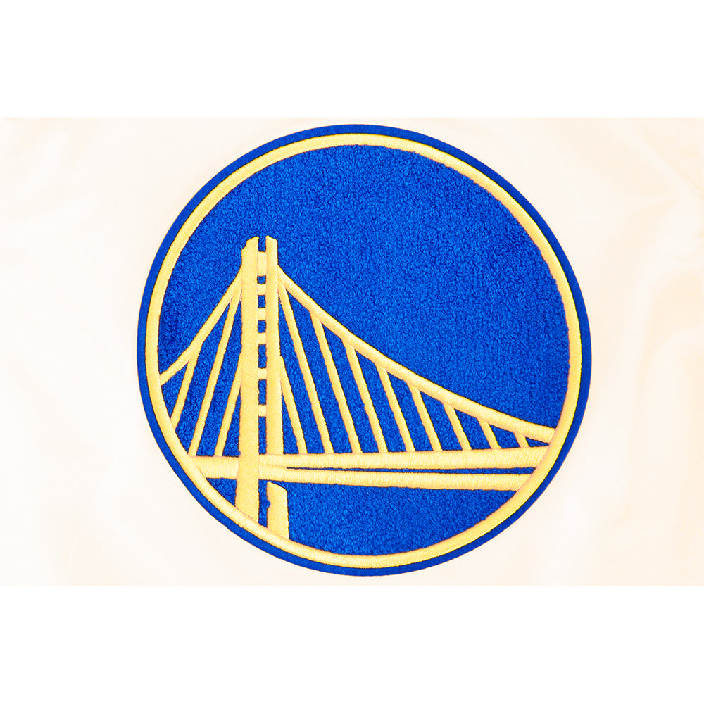 NBA GOLDEN STATE WARRIORS RETRO CLASSIC BIG BOY'S RIB SATIN JACKET (EGGSHELL/ROYAL BLUE)