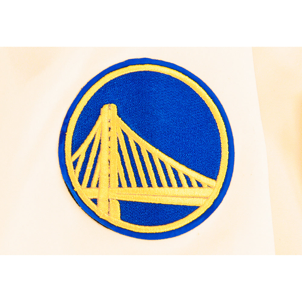 NBA GOLDEN STATE WARRIORS RETRO CLASSIC BIG BOY'S RIB SATIN JACKET (EGGSHELL/ROYAL BLUE)