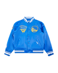 NBA GOLDEN STATE WARRIORS RETRO CLASSIC BLOUSON EN SATIN À BORDS CÔTELÉS POUR GARÇON JUNIOR (BLEU ROYAL)