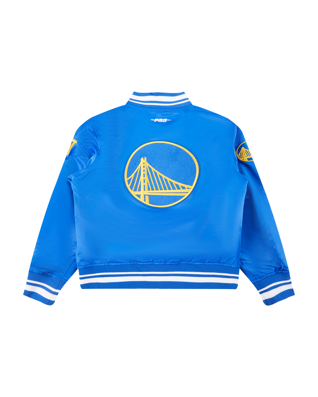 NBA GOLDEN STATE WARRIORS RETRO CLASSIC BLOUSON EN SATIN À BORDS CÔTELÉS POUR GARÇON JUNIOR (BLEU ROYAL)