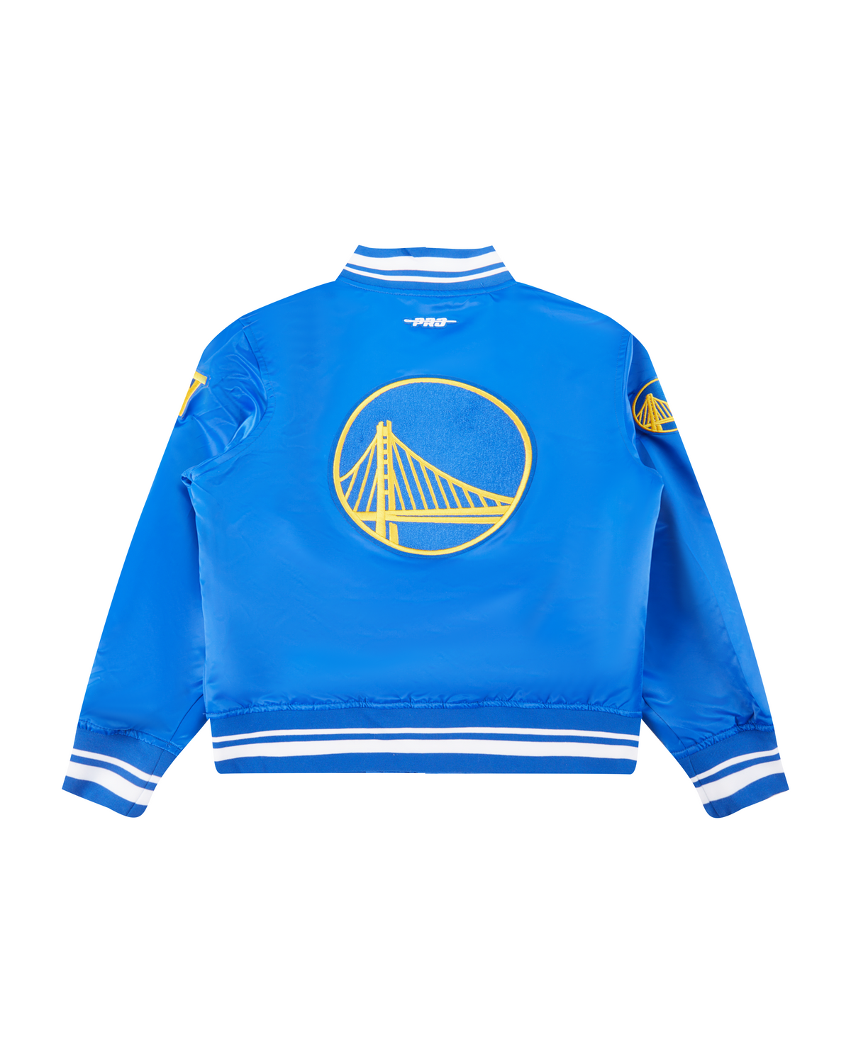 NBA GOLDEN STATE WARRIORS RETRO CLASSIC BLOUSON EN SATIN À BORDS CÔTELÉS POUR GARÇON JUNIOR (BLEU ROYAL)