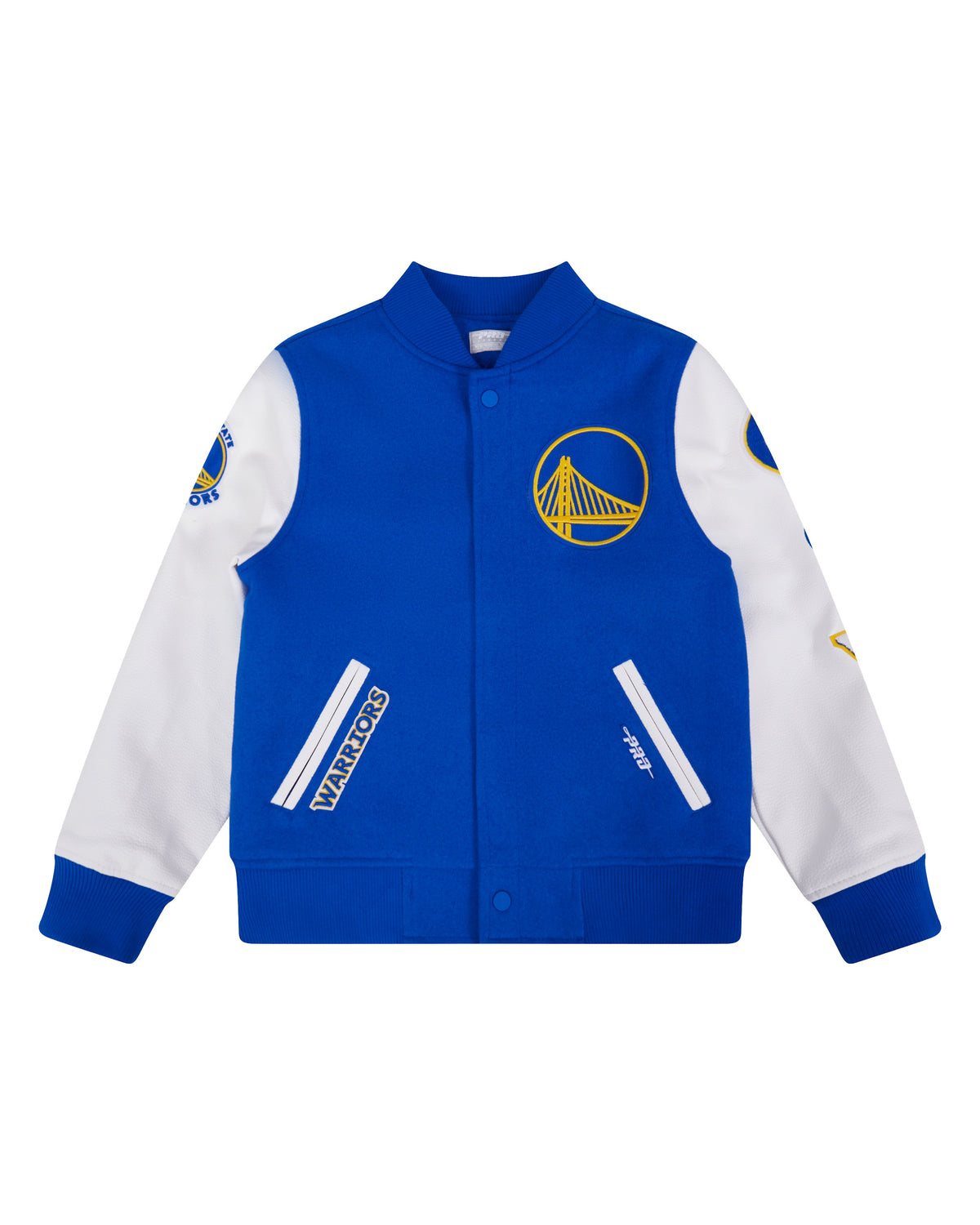 NBA GOLDEN STATE WARRIORS CLASSIC BLOUSON COLLÉGIAL EN LAINE POUR GARÇON JUNIOR (BLEU ROYAL/BLANC)