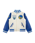NBA GOLDEN STATE WARRIORS CLASSIC STUDIO BLOUSON COLLÉGIAL POUR GARÇON JUNIOR (COQUILLE D'ŒUF/BLEU ROYAL)