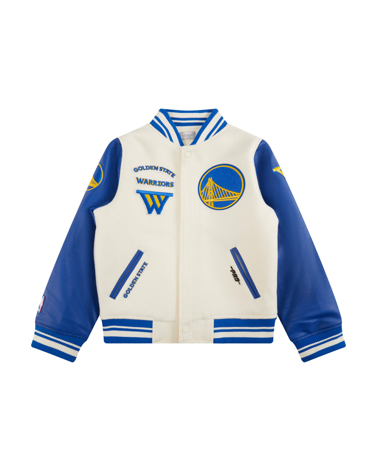 NBA GOLDEN STATE WARRIORS CLASSIC STUDIO BLOUSON COLLÉGIAL POUR GARÇON JUNIOR (COQUILLE D'ŒUF/BLEU ROYAL)