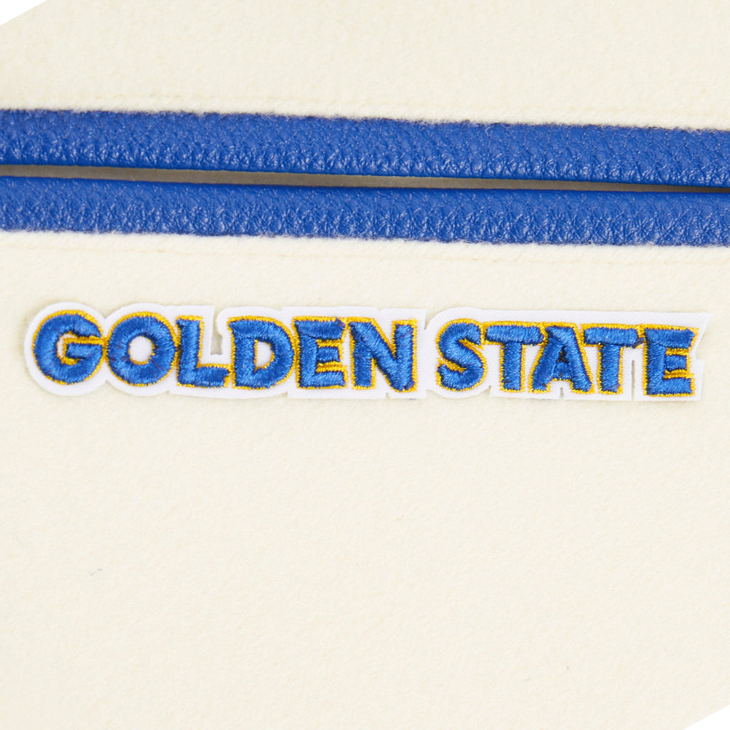 NBA GOLDEN STATE WARRIORS CLASSIC STUDIO BLOUSON COLLÉGIAL POUR GARÇON JUNIOR (COQUILLE D'ŒUF/BLEU ROYAL)