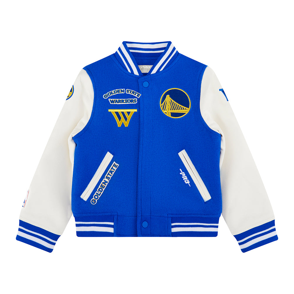 NBA GOLDEN STATE WARRIORS CLASSIC STUDIO BLOUSON COLLÉGIAL POUR GARÇON JUNIOR (BLEU ROYAL/BLANC)