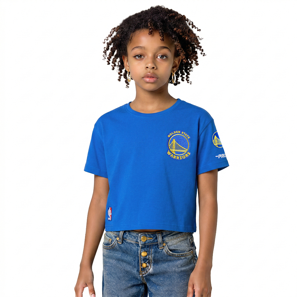 NBA GOLDEN STATE WARRIORS CLASSIC T-SHIRT À COUPE CARRÉE À MANCHES COURTES POUR FILLE JUNIOR (BLEU ROYAL)