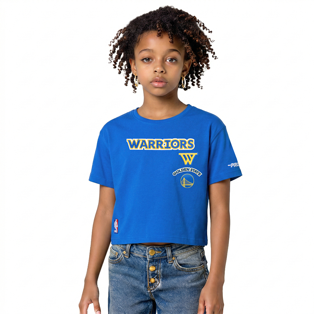 NBA GOLDEN STATE WARRIORS RETRO CLASSIC T-SHIRT À COUPE CARRÉE À MANCHES COURTES POUR FILLE JUNIOR (BLEU ROYAL)