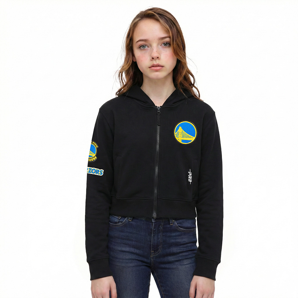 NBA GOLDEN STATE WARRIORS CLASSIC BIG GIRL'S FLC FZ HOODIE (BLACK)