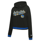 NBA GOLDEN STATE WARRIORS SCRIPT TAIL CHANDAIL À CAPUCHON COURT EN MOLLETON CÔTELÉ POUR FEMME (NOIR/BLEU ROYAL/NOIR)