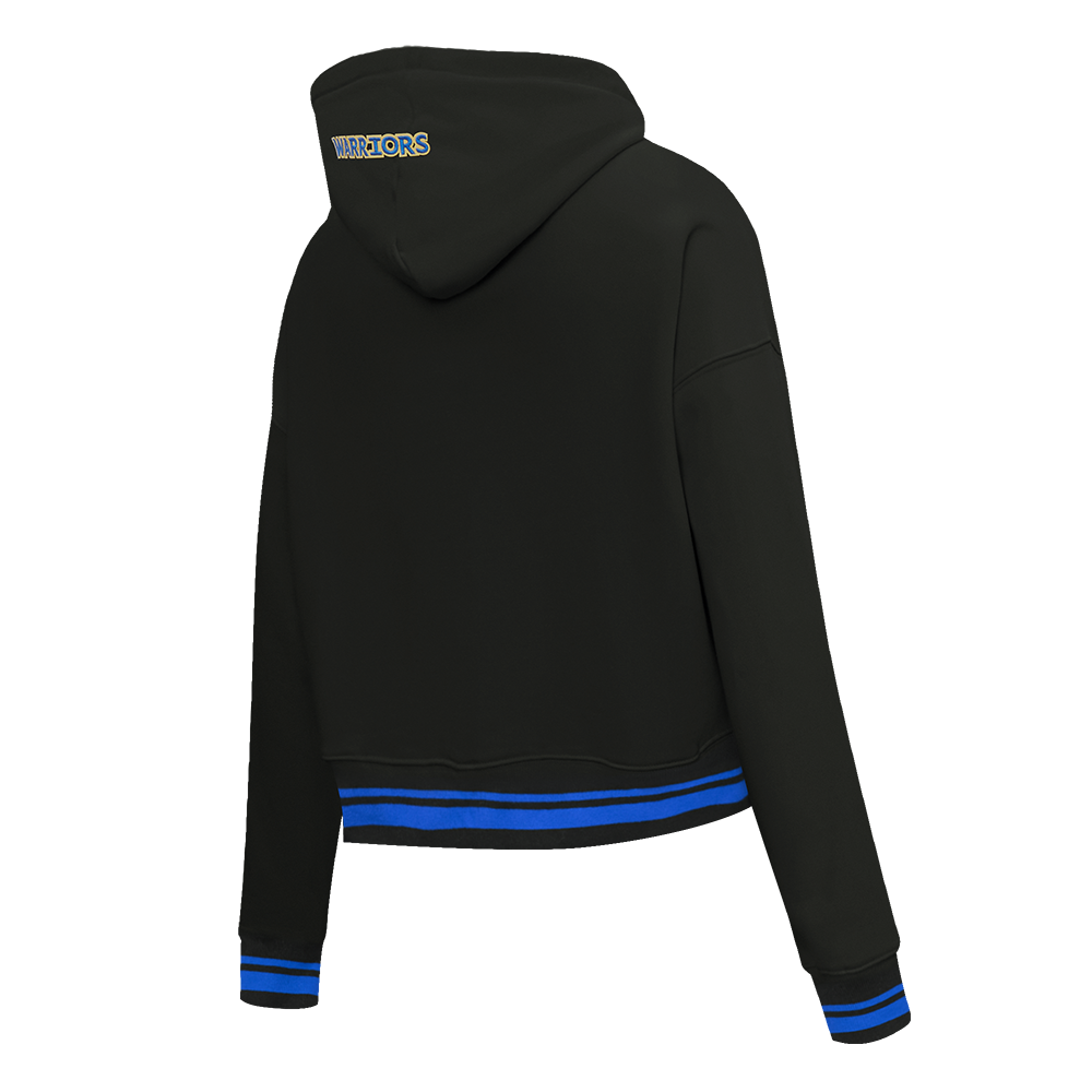 NBA GOLDEN STATE WARRIORS SCRIPT TAIL CHANDAIL À CAPUCHON COURT EN MOLLETON CÔTELÉ POUR FEMME (NOIR/BLEU ROYAL/NOIR)