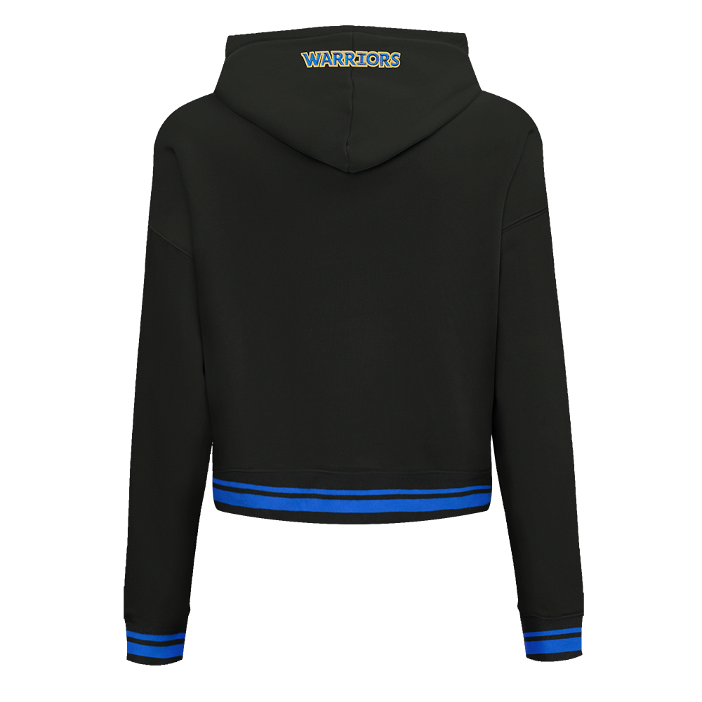 NBA GOLDEN STATE WARRIORS SCRIPT TAIL CHANDAIL À CAPUCHON COURT EN MOLLETON CÔTELÉ POUR FEMME (NOIR/BLEU ROYAL/NOIR)