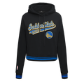 NBA GOLDEN STATE WARRIORS SCRIPT TAIL CHANDAIL À CAPUCHON COURT EN MOLLETON CÔTELÉ POUR FEMME (NOIR/BLEU ROYAL/NOIR)